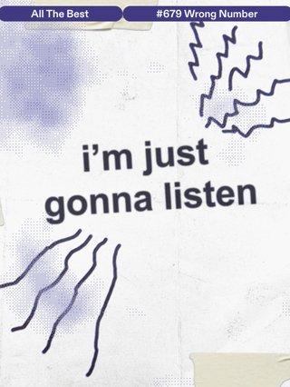 A plane white image with some blue on it showing vibrations that appear from a voice & in text "I'm going to listen,"