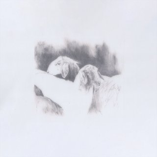 Lavurn's album cover for Baby It Cold Outside - a grey background with a sketch seemingly in charcoal of two lambs