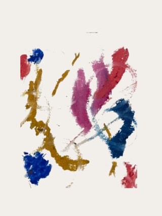 A oil crayon drawing of abstract shapes on a beige background