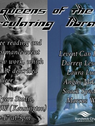 The 'Queens of the circular library' poster of the event we discussed on culture guide. It has the line up and event details on it.