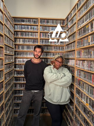 Ify and Jerome Blazé in the music library at FBi