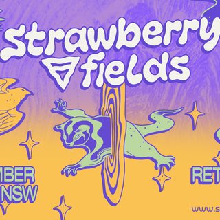 Poster asset for strawberry fields, possum jumping through a spiral.