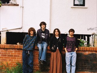 double date band sit against a brick garden fence in front of a white house.