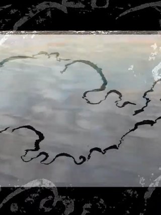 A still video of ocean water rippling with an overlay of swirls and currents hand drawn and glitched