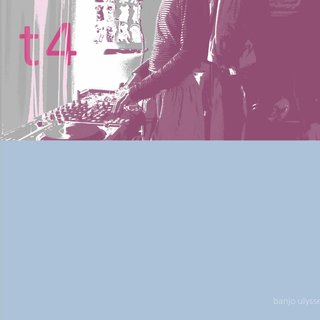 A two panel square. The bottom half is a soft light blue background. The upper half is a purple toned side shot of someone Djing. They're visible only from the shoulders down. 'T4' is written in purple text in the top left corner