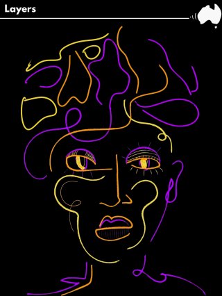 A photo of a lady drawn in different colours