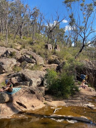 Zara and friends relaxing at a secret lake in the Southern Highlands