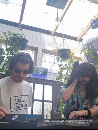 Jonathan Chalouhi and Tommy Boutros playing at "From The River To The Sea - A Community Fundraiser For Palestine"