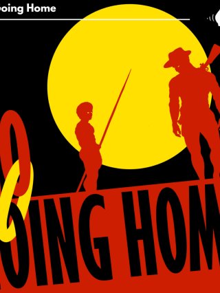 Titled "No Going Home," showcasing the indigenous flag including colours and representation of people in the background