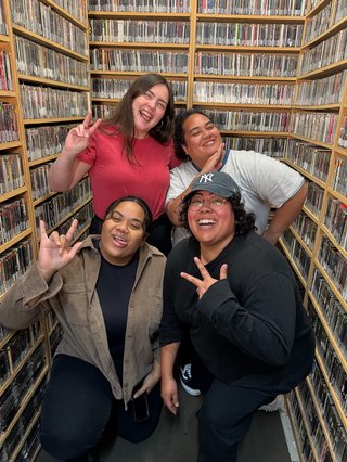 A picture of PEPTALK in the FBi Studio CD Archive - left to right - Jay-Lee, Phoebe, Lara and host Diana, post HEATWAVE Interview