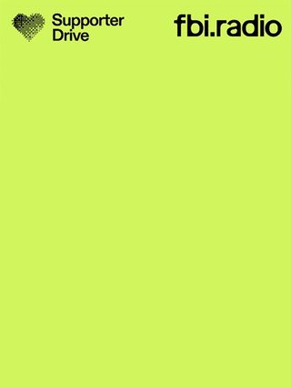 green colour block, the words 'fbi.radio' and 'supporter drive' at the top