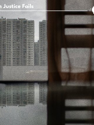 Contrasting view of high rise buildings with a reflection on the and half a blind on the other.