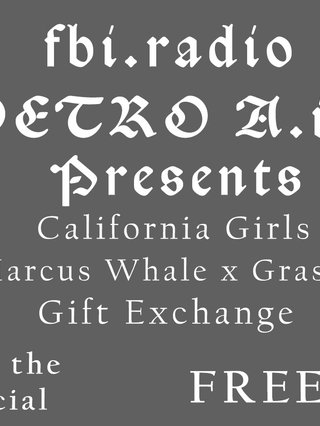 fbi radio x Metro Air April 29 poster. Grey background with a purple and pink star and panther, white text with lineup and event details.