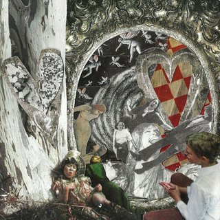 The album cover shows a collage of paper cut outs, including figures, trees, vines, with a grey and a checker red and cream print background