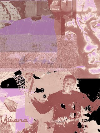 A collage of the album artwork that features in this episode with satured hues of pink brown and lilac, the images have been glitched and warped