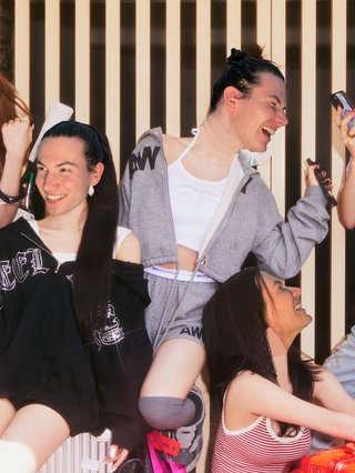 A poor photoshop of Jim's face over each of the five members of K-Pop girl group fromis_9.