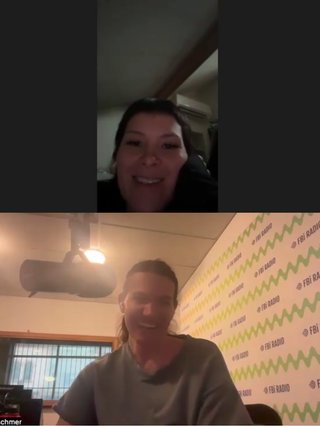 A poor quality screenshot of the Zoom conversation between Jim and Saya Gray