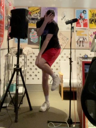 Jim hitting a strange pose on the other side of the fbi studio.