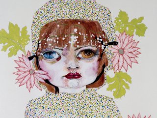 a dotty lady cuddling her cat amongst flowers